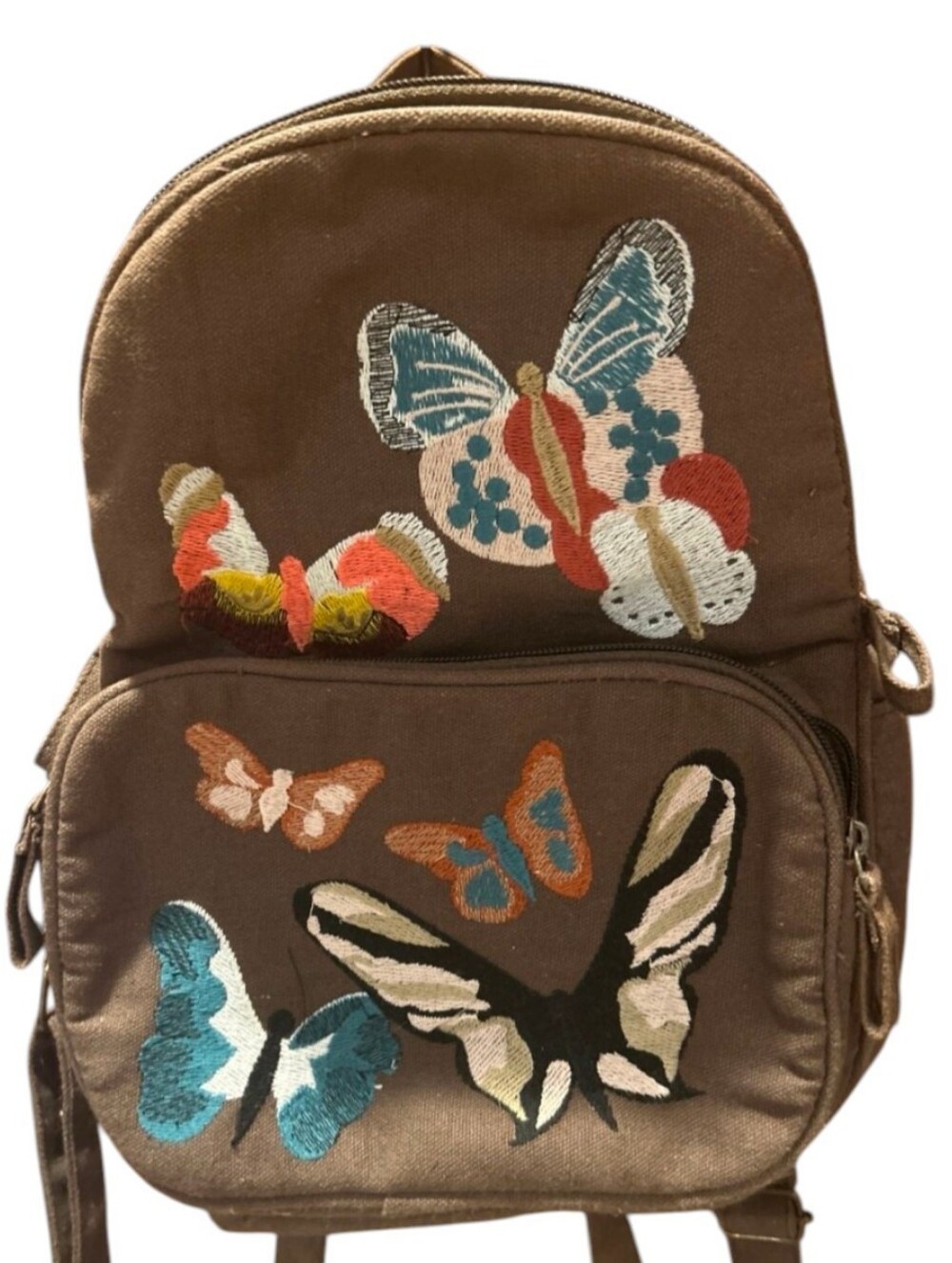Earthbound Women's Army Green Embroidered Butterfly Boho Backpack Small